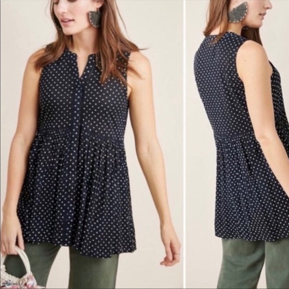 Anthropologie Navy Nia Sleeveless Tunic Tank Top